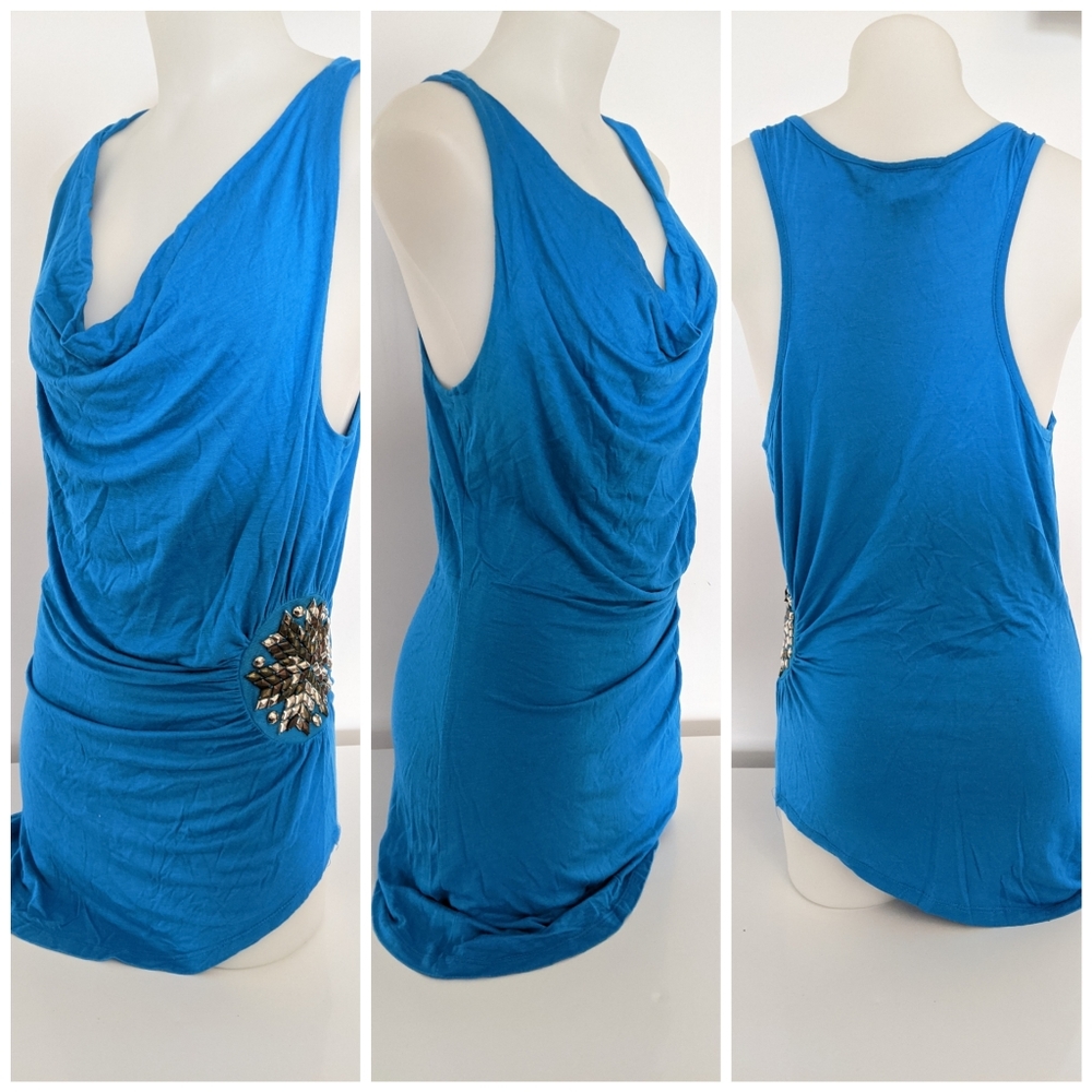 Asymmetric Blue Top Camisole W/ Metallic B Sz L
